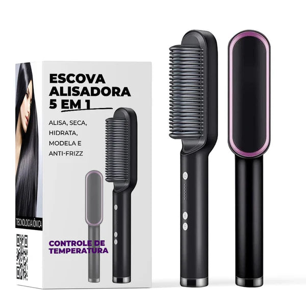 Escova Alisadora 3 em 1 Preta - Straight hair